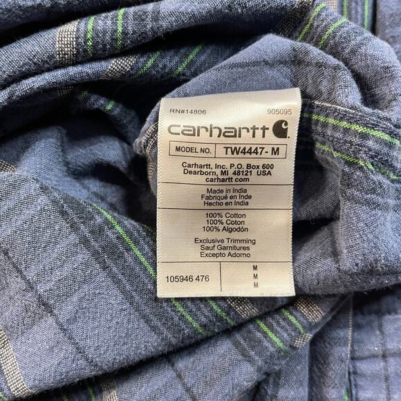Carhartt Loose Fit Plaid Button Front Shirt Blue Green Cotton Long Sleeve M - Picture 7 of 9